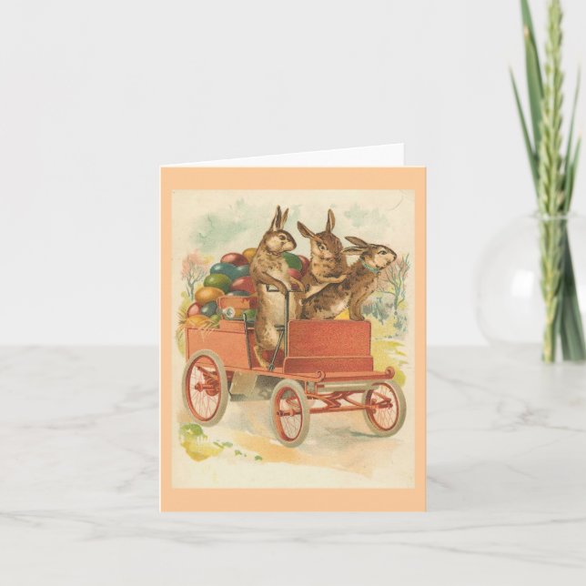 Tarjeta Festiva Tres conejillos con huevos ventilado Pascua (Anverso)