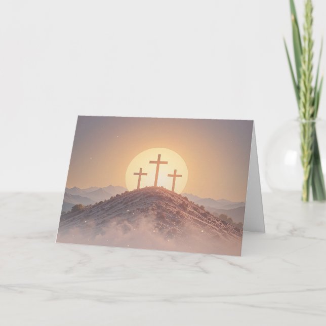 Tarjeta Festiva Tres cruces en la colina de la Religiosa Pascua (Anverso)