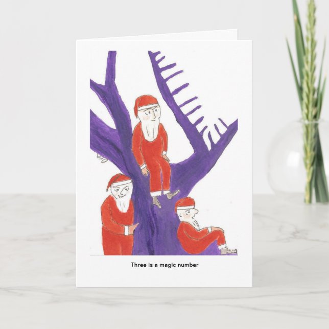 Tarjeta Festiva Tres es un número mágico para Santa (Anverso)