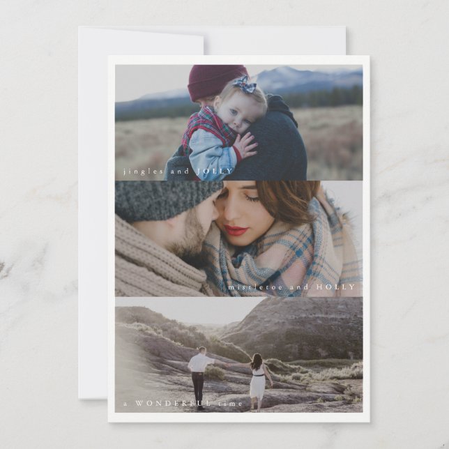 Tarjeta Festiva Tres fotos Felices Fiestas (Anverso)