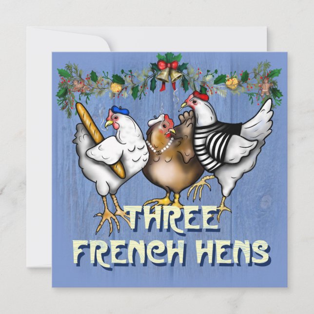 Tarjeta Festiva Tres gallinas francesas (Anverso)
