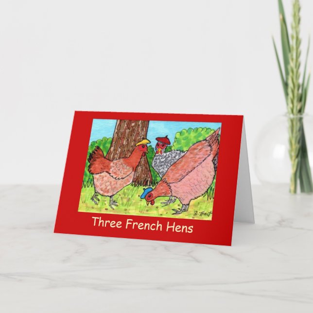 Tarjeta Festiva Tres gallinas francesas (Anverso)