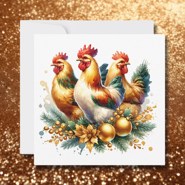 Tarjeta Festiva Tres gallinas francesas | Doce días de Navidades (Subido por el creador)