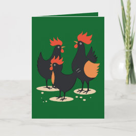 Tarjeta Festiva Tres gallinas francesas retro a mediados del siglo