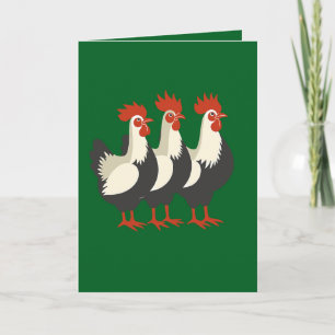 Tarjeta Festiva Tres Gallinas Francesas Retro Mediados de Siglo Re