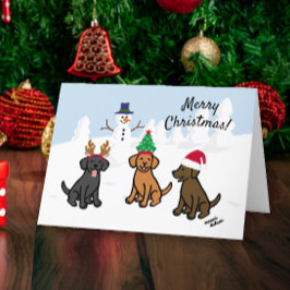 Tarjeta Festiva Tres labradores y Navidades Snowman