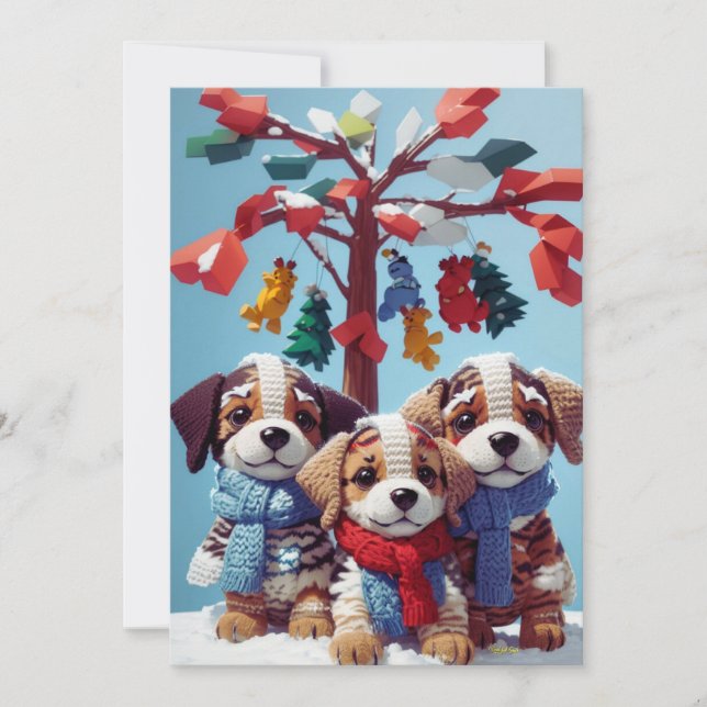 Tarjeta Festiva Tres muñecas de cachorro rellenas de café: saludo  (Anverso)