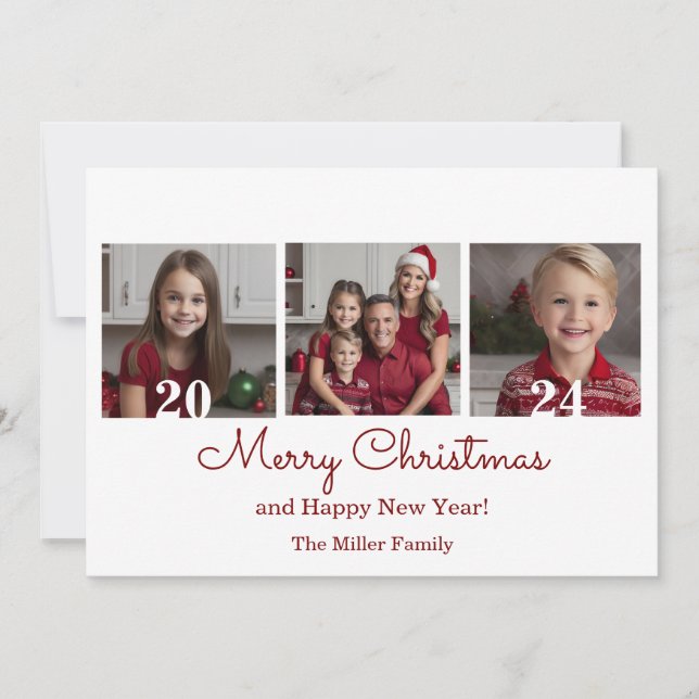 Tarjeta Festiva Tres Navidades simples fotográficas (Anverso)