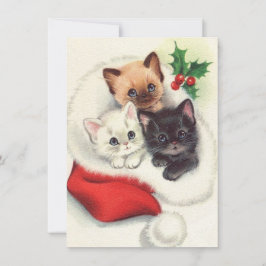 Tarjeta Festiva Tres Navidades Vintage Gatitos En Estacionamiento