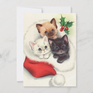 Tarjeta Festiva Tres Navidades Vintage Gatitos En Estacionamiento