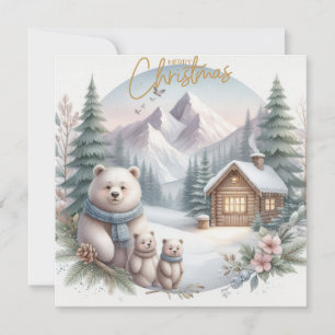 Tarjeta Festiva Tres ositos en la naturaleza nórdica
