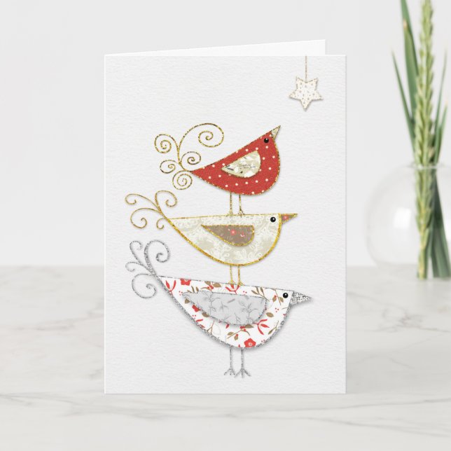 Tarjeta Festiva Tres pequeños Navidades de aves (Anverso)