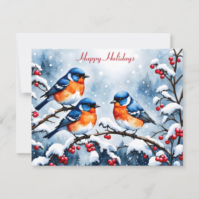 Tarjeta Festiva Tres pequeños pájaros sonoros y Navidades de las B (Anverso)