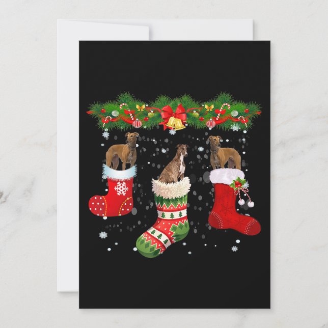 Tarjeta Festiva Tres Perros De Greyhound En Santa Navidades De Luc (Anverso)