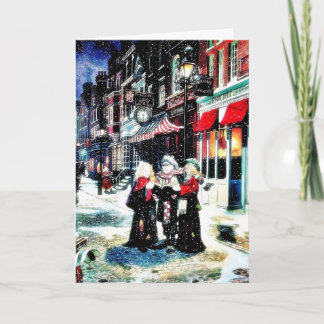 Tarjeta Festiva Tres personas que se colocan en un christm del