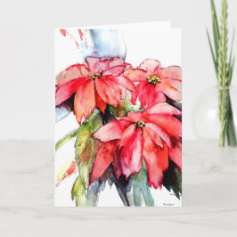 Tarjeta Festiva Tres Poinsettias en acuarela