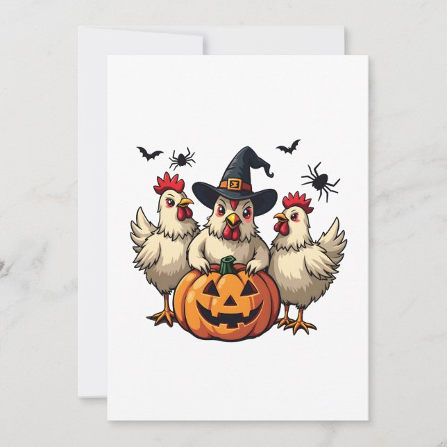 Tarjeta Festiva Tres pollos espeluznantes de Halloween Bruja de la (Anverso)