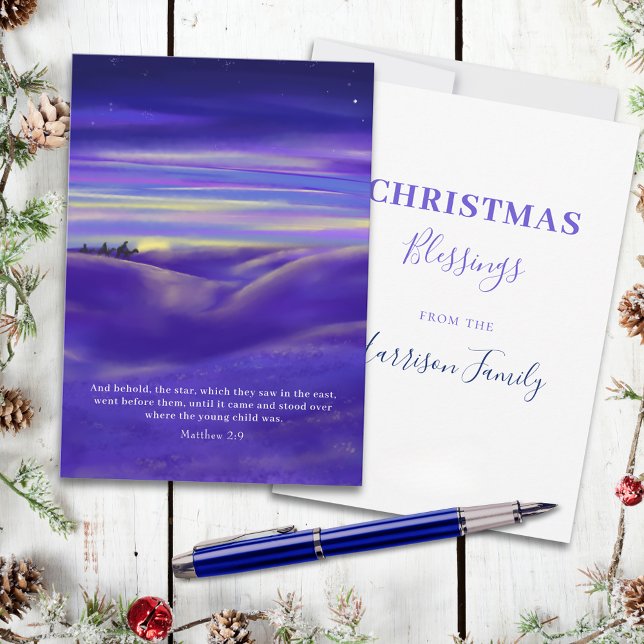 Tarjeta Festiva Tres Reyes hermosas acuarelas Personalizadas (Three wise men follow the star watercolor custom Christmas greetings card with bible quote)