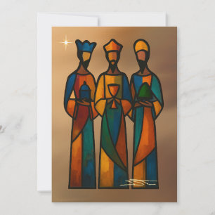Tarjeta Festiva Tres Reyes Magos abstractos