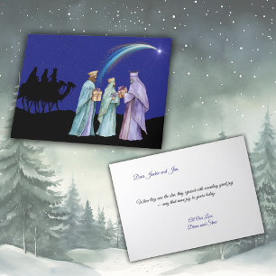 Tarjeta Festiva Tres Reyes Magos Vestidos Con Túnicas Coloridas