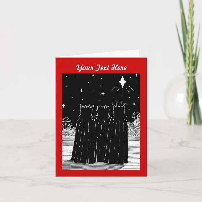 Tarjeta Festiva Tres reyes y navidades blancos y negros estrella (Anverso)