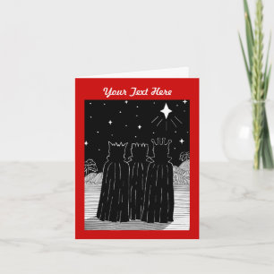 Tarjeta Festiva Tres reyes y navidades blancos y negros estrella