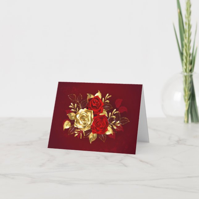 Tarjeta Festiva Tres Rosas Joyas (Anverso)
