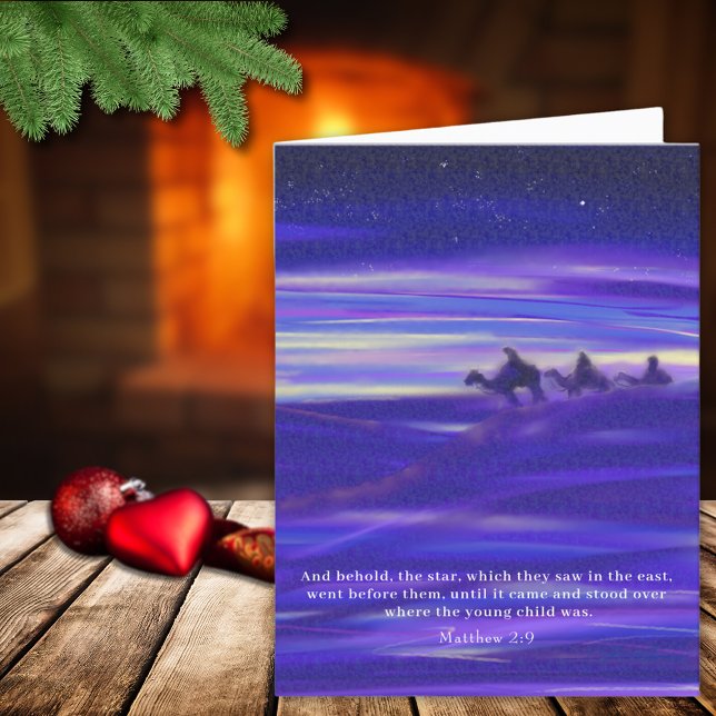 Tarjeta Festiva Tres sabios acuardan la religión cristiana (Three wise men Christmas modern art with bible quote christian religious holiday greetings card)