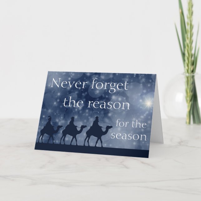 Tarjeta Festiva Tres sabios, brillantes Navidades Estrella saludan (Anverso)