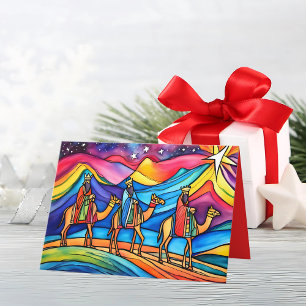 Tarjeta Festiva Tres sabios Navidades coloridos