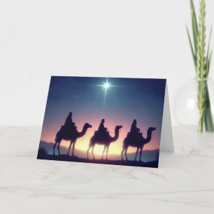 Tarjeta Festiva Tres sabios siguiendo una estrella