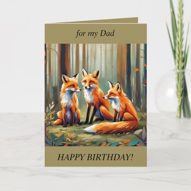 Tarjeta Festiva Tres zorros en la carta de cumpleaños del bosque (Anverso)