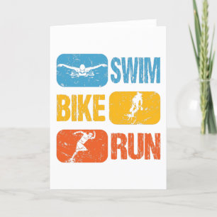 Tarjeta Festiva Triatlón de Vintage - Huida en bicicleta de nataci