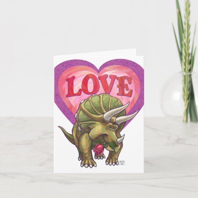 Tarjeta Festiva Triceratops In Love El día de San Valentín (Anverso)
