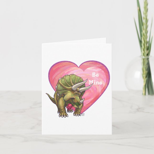 Tarjeta Festiva Triceratops Red Rose Heart (Anverso)