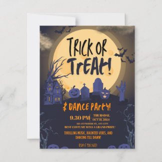 Tarjeta Festiva Trick or Treat Halloween Dance Party Invitation🎃