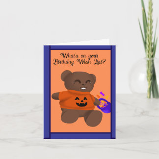 Tarjeta Festiva Trick Or Treat Teddy Halloween Birthday Card