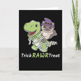 Tarjeta Festiva Trick Trick Rawr Treat T-rex Mummy Costume