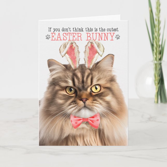 Tarjeta Festiva Tricolo Persa Cat Cutest Easter Bunny Kitty Puns (Anverso)