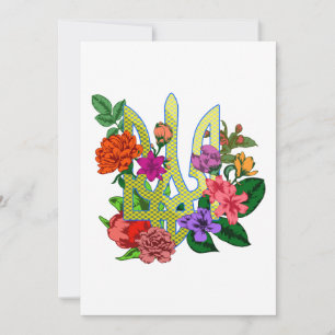 Tarjeta Festiva tridente tryzub de heráldica ucraniana flores flor