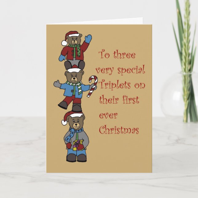 Tarjeta Festiva Trillizos apilados para Navidades (Anverso)