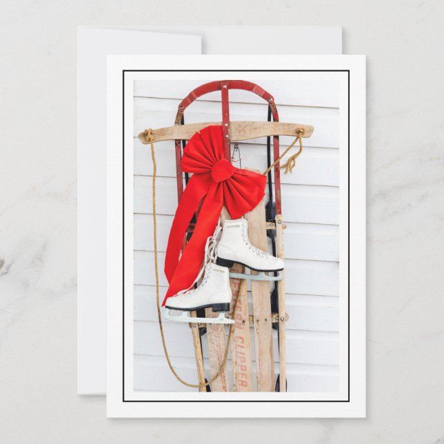 Tarjeta Festiva Trineo Antiguo con Patines de Hielo (Anverso)