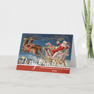 Tarjeta Festiva Trineo de Santa Claus con renos en Nochebuena