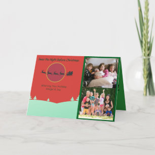 Tarjeta Festiva Trineo de Santa sobre Bendiciones de Luna Roja
