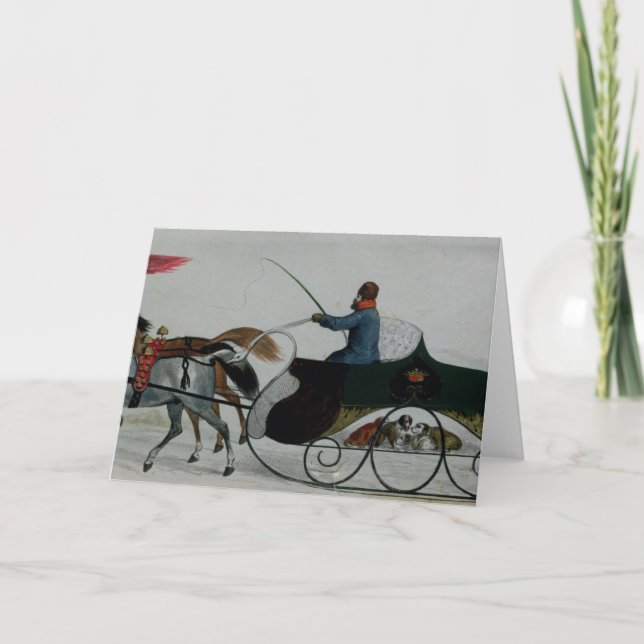 Tarjeta Festiva Trineo traído por caballo (Anverso)