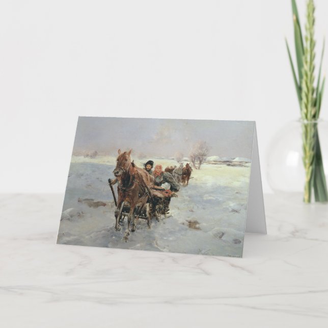 Tarjeta Festiva Trineos en un paisaje del invierno (Anverso)