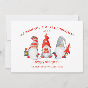 Tarjeta Festiva Trío de Gnomos Navideños Personalizados