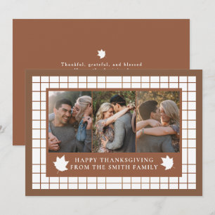 Tarjeta Festiva Triple Diseño de Foto Hoja de Otoño Feliz Día de A