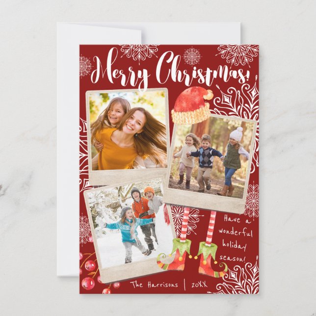 Tarjeta Festiva Triple foto Navidades rojos y blancos | Personaliz (Anverso)