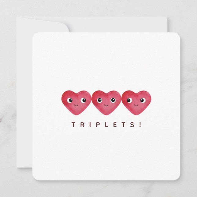 Tarjeta Festiva Triplets felicitaciones con tres corazones de bebé (Anverso)